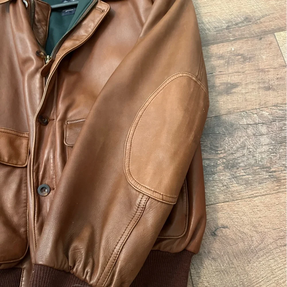 Faconnable Vintage Brown Leather Bomber Jacket - Picture 4 of 9